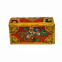 Tibetan Ritual Wooden Box, [carved] And Painted