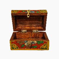 Tibetan Ritual Wooden Box, [carved] And Painted