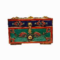 Tibetan Ritual Wooden Box, [carved] And Painted