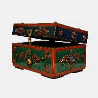 Tibetan Ritual Wooden Box, [carved] And Painted