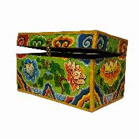 Tibetan Ritual Wooden Box, Traditional Color Painted