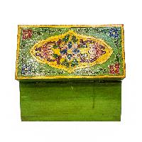 Tibetan Ritual Wooden Box, Traditional Color Painted