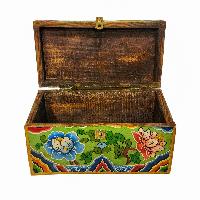 Tibetan Ritual Wooden Box, Traditional Color Painted