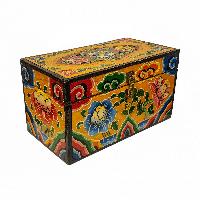 Tibetan Ritual Wooden Box, Traditional Color Painted