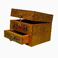 Tibetan Ritual Wooden Box, [carved] And Traditional Color Painted