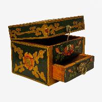 Tibetan Ritual Wooden Box, [carved] And Traditional Color Painted