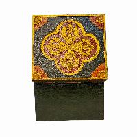 Tibetan Ritual Wooden Box, [carved] And Traditional Color Painted