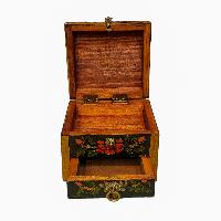 Tibetan Ritual Wooden Box, [carved] And Traditional Color Painted