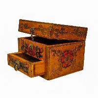 Tibetan Ritual Wooden Box, [carved] And Traditional Color Painted