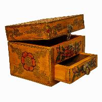 Tibetan Ritual Wooden Box, [carved] And Traditional Color Painted