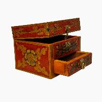 Tibetan Ritual Wooden Box, [carved] And Traditional Color Painted