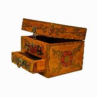 Tibetan Ritual Wooden Box, [carved] And Traditional Color Painted