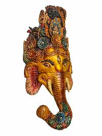 [ganesh], Handmade Wooden Mask, Wall Hanging, [painted], Poplar Wood