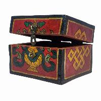 Tibetan Ritual Wooden Box, Traditional Color Painted