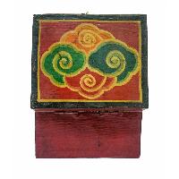 Tibetan Ritual Wooden Box, Traditional Color Painted