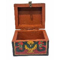 Tibetan Ritual Wooden Box, Traditional Color Painted