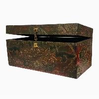 Tibetan Ritual Wooden Box, Traditional Color Painted