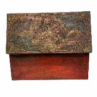 Tibetan Ritual Wooden Box, Traditional Color Painted