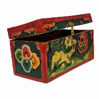 Tibetan Ritual Wooden Box, Traditional Color Painted