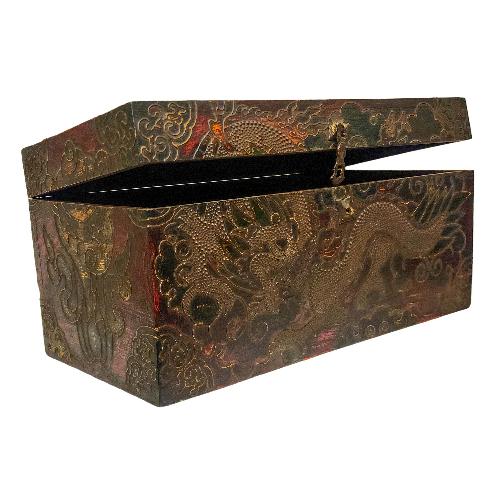 Tibetan Ritual Wooden Box, Traditional Color Painted