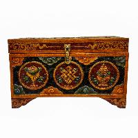 Tibetan Ritual Wooden Box, Traditional Color Painted