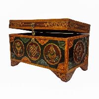 Tibetan Ritual Wooden Box, Traditional Color Painted