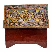 Tibetan Ritual Wooden Box, Traditional Color Painted