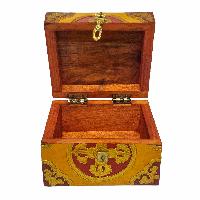 Tibetan Ritual Wooden Box, Traditional Color Painted