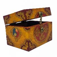 Tibetan Ritual Wooden Box, Traditional Color Painted