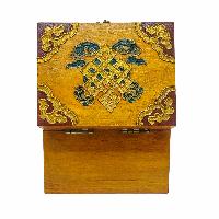 Tibetan Ritual Wooden Box, Traditional Color Painted