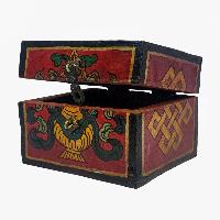 Tibetan Ritual Wooden Box, Traditional Color Painted