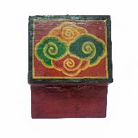 Tibetan Ritual Wooden Box, Traditional Color Painted