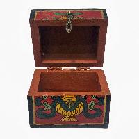 Tibetan Ritual Wooden Box, Traditional Color Painted