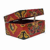 Tibetan Ritual Wooden Box, Traditional Color Painted