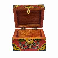 Tibetan Ritual Wooden Box, Traditional Color Painted