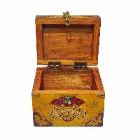 Tibetan Ritual Wooden Box, Traditional Color Painted