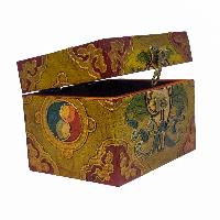 Tibetan Ritual Wooden Box, Traditional Color Painted