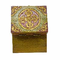 Tibetan Ritual Wooden Box, Traditional Color Painted