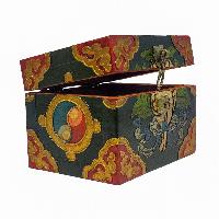 Tibetan Ritual Wooden Box, Traditional Color Painted