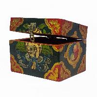 Tibetan Ritual Wooden Box, Traditional Color Painted