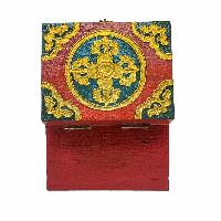 Tibetan Ritual Wooden Box, Traditional Color Painted