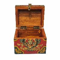 Tibetan Ritual Wooden Box, Traditional Color Painted