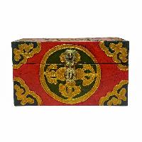 Tibetan Ritual Wooden Box, Traditional Color Painted