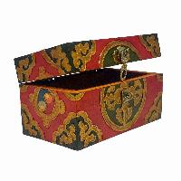 Tibetan Ritual Wooden Box, Traditional Color Painted