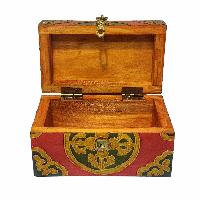 Tibetan Ritual Wooden Box, Traditional Color Painted