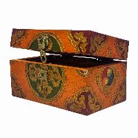 Tibetan Ritual Wooden Box, Traditional Color Painted