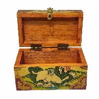 Tibetan Ritual Wooden Box, Traditional Color Painted