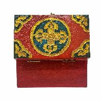 Tibetan Ritual Wooden Box, Traditional Color Painted