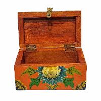 Tibetan Ritual Wooden Box, Traditional Color Painted