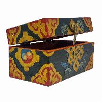 Tibetan Ritual Wooden Box, Traditional Color Painted